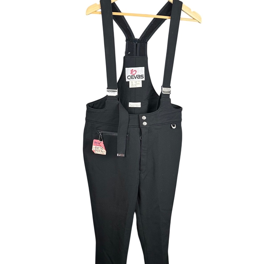 Vintage Cevas Mens Wool Ski Bibs Black Suspender Pants Size 36 Regular Japan
